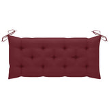 Garden Bench with Wine Red Cushion 120 cm Solid Teak Wood - Top-Down View