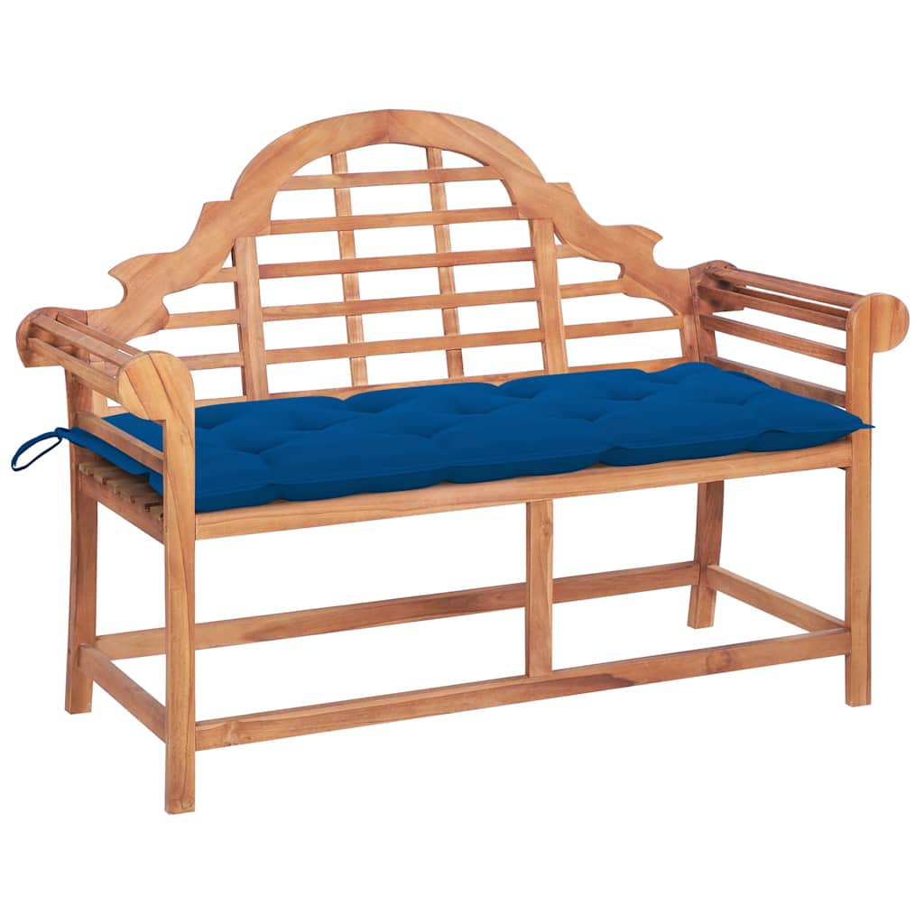 Garden Bench with Blue Cushion 120 cm Solid Teak Wood