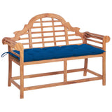 Garden Bench with Blue Cushion 120 cm Solid Teak Wood