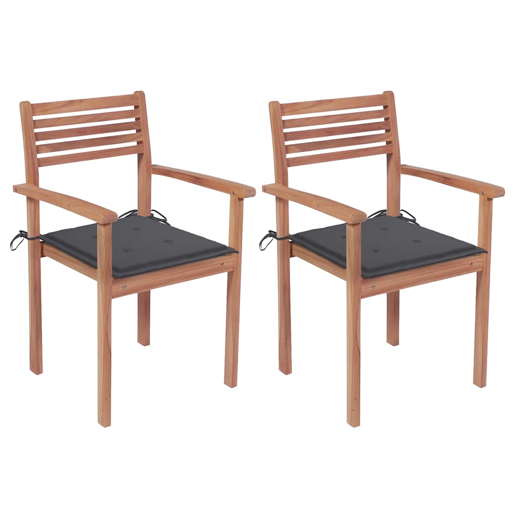 Garden Chairs 2 pcs with Anthracite Cushions Solid Teak Wood