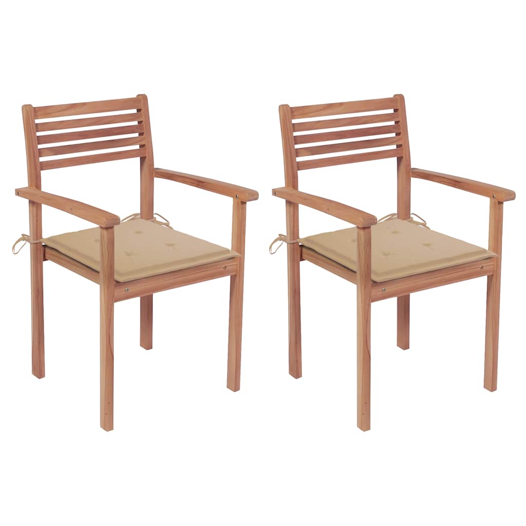 Garden Chairs 2 pcs with Beige Cushions Solid Teak Wood