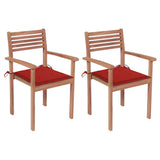 Garden Chairs 2 pcs with Red Cushions Solid Teak Wood