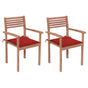 Garden Chairs 2 pcs with Red Cushions Solid Teak Wood