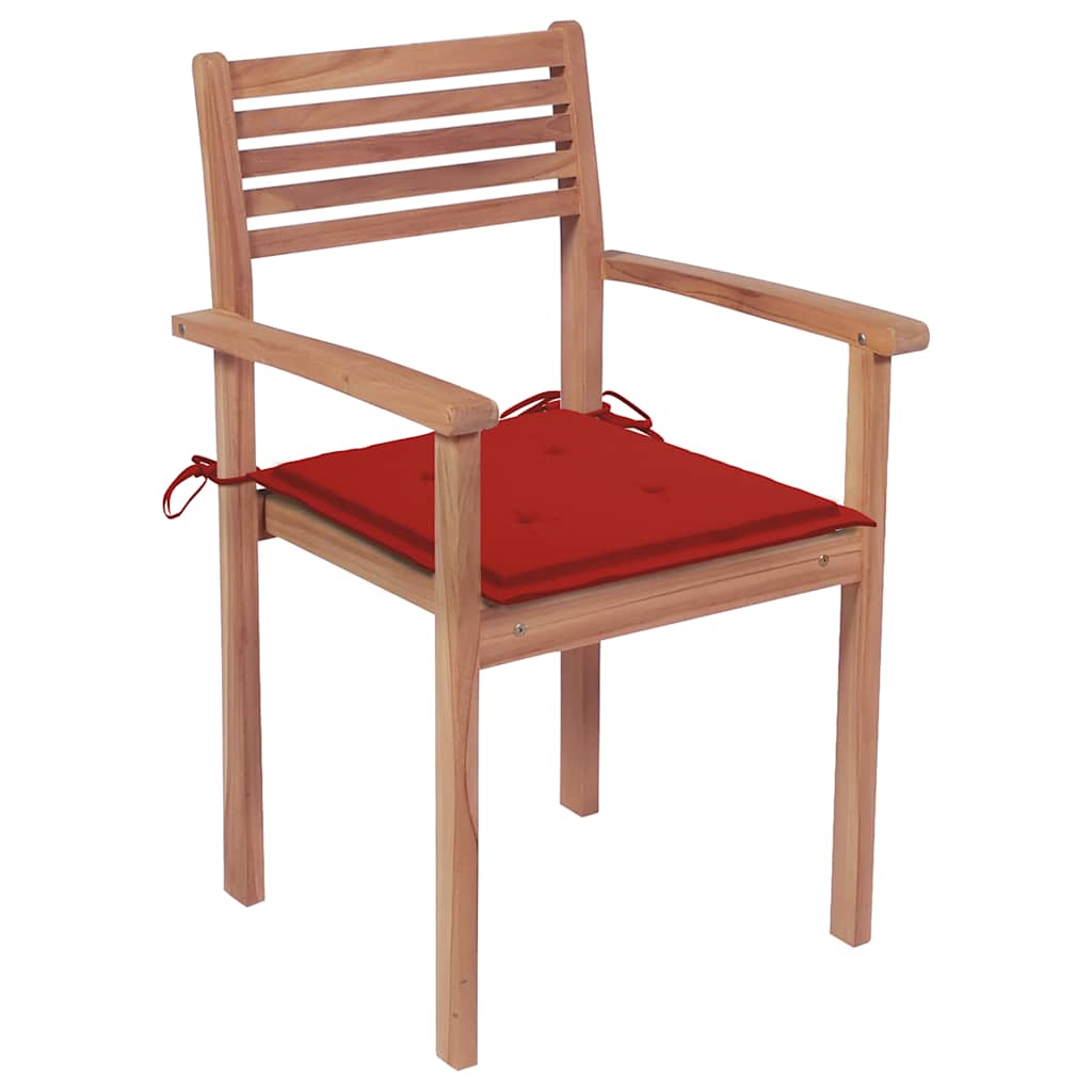 Garden Chairs 2 pcs with Red Cushions Solid Teak Wood