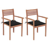 Garden Chairs 2 pcs with Black Cushions Solid Teak Wood