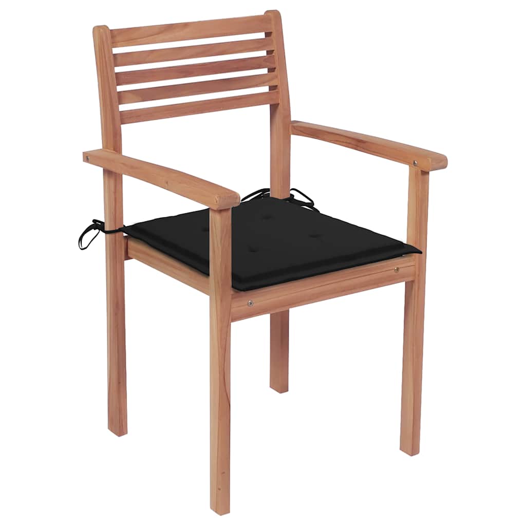 Garden Chairs 2 pcs with Black Cushions Solid Teak Wood
