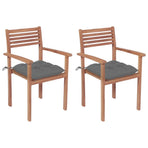 Garden Chairs 2 pcs with Grey Cushions Solid Teak Wood