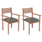 Garden Chairs 2 pcs with Grey Cushions Solid Teak Wood