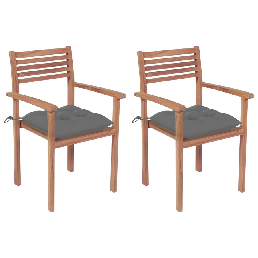 Garden Chairs 2 pcs with Grey Cushions Solid Teak Wood