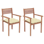 Garden Chairs 2 pcs with Cream White Cushions Solid Teak Wood