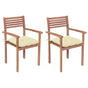 Garden Chairs 2 pcs with Cream White Cushions Solid Teak Wood