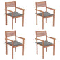 Garden Chairs 4 pcs with Grey Cushions Solid Teak Wood