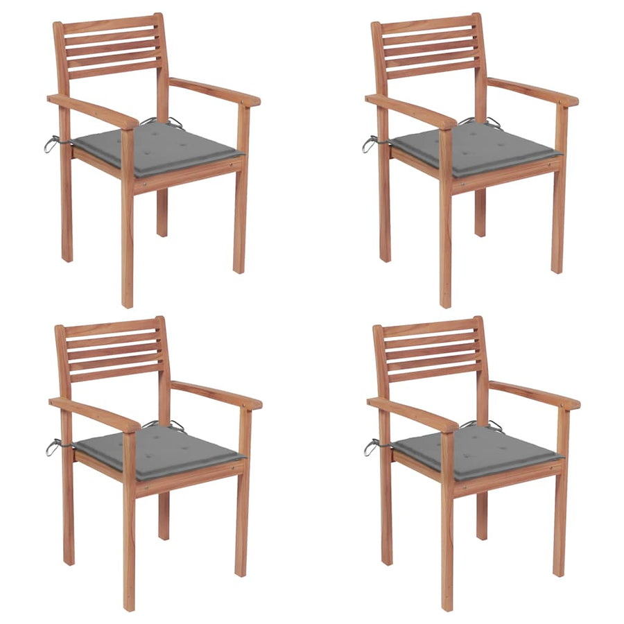 Garden Chairs 4 pcs with Grey Cushions Solid Teak Wood