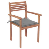Garden Chairs 4 pcs with Grey Cushions Solid Teak Wood - Front View