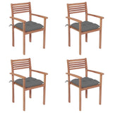 Garden Chairs 4 pcs with Grey Cushions Solid Teak Wood