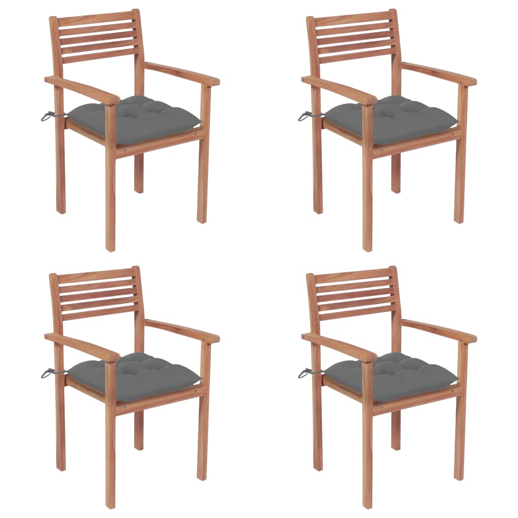 Garden Chairs 4 pcs with Grey Cushions Solid Teak Wood