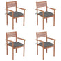 Garden Chairs 4 pcs with Grey Cushions Solid Teak Wood