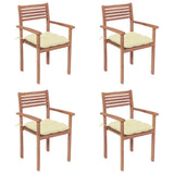 Garden Chairs 4 pcs with Cream White Cushions Solid Teak Wood