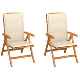 Folding Chairs 2 pcs with Cream Cushions Solid Teak Wood