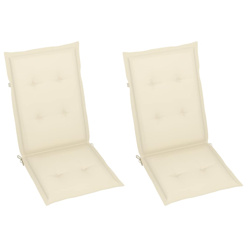 Folding Chairs 2 pcs with Cream Cushions Solid Teak Wood