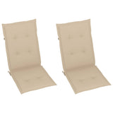 Folding Chairs 2 pcs with Beige Cushions Solid Teak Wood - Low Angle