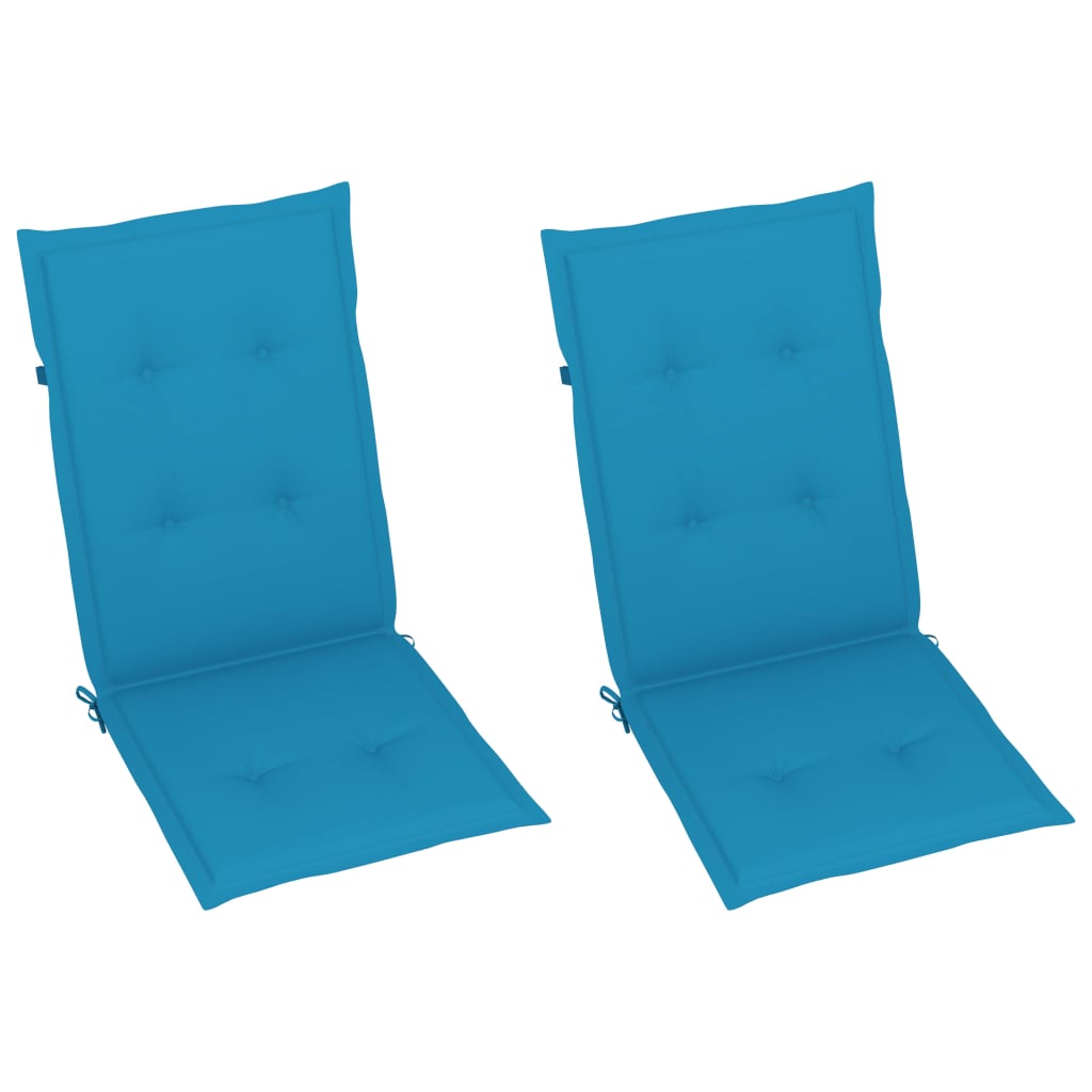 Folding Chairs 2 pcs with Blue Cushions Solid Teak Wood