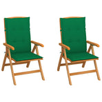 Folding Chairs 2 pcs with Green Cushions Solid Teak Wood