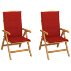 Folding Chairs 2 pcs with Red Cushions Solid Teak Wood