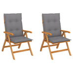 Folding Chairs 2 pcs with Grey Cushions Solid Teak Wood