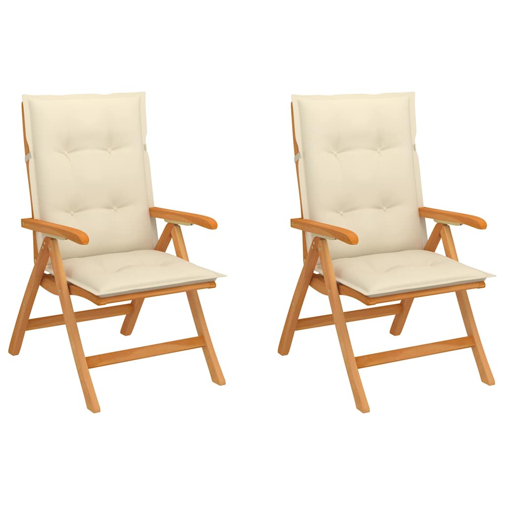 Folding Chairs 2 pcs with Cream Cushions Solid Teak Wood