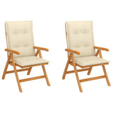 Folding Chairs 2 pcs with Cream Cushions Solid Teak Wood