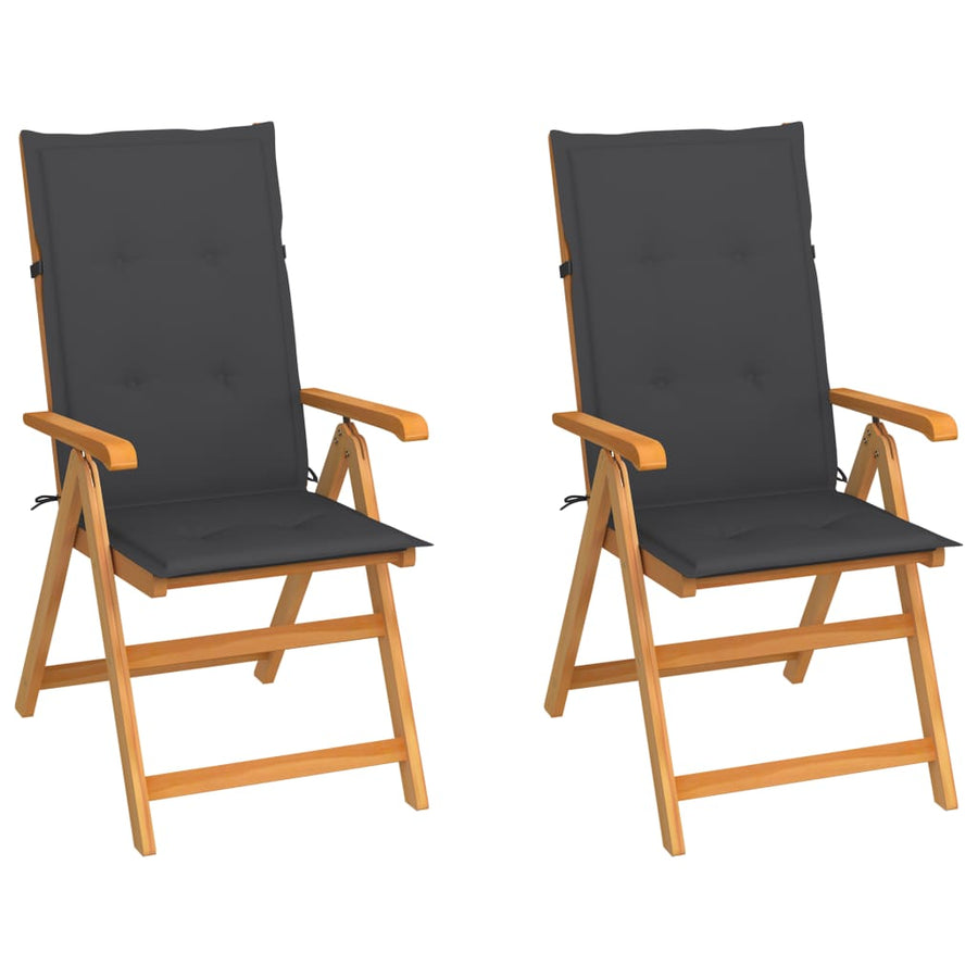 Folding Chairs 2 pcs with Anthracite Cushions Solid Teak Wood