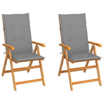 Folding Chairs 2 pcs with Grey Cushions Solid Teak Wood