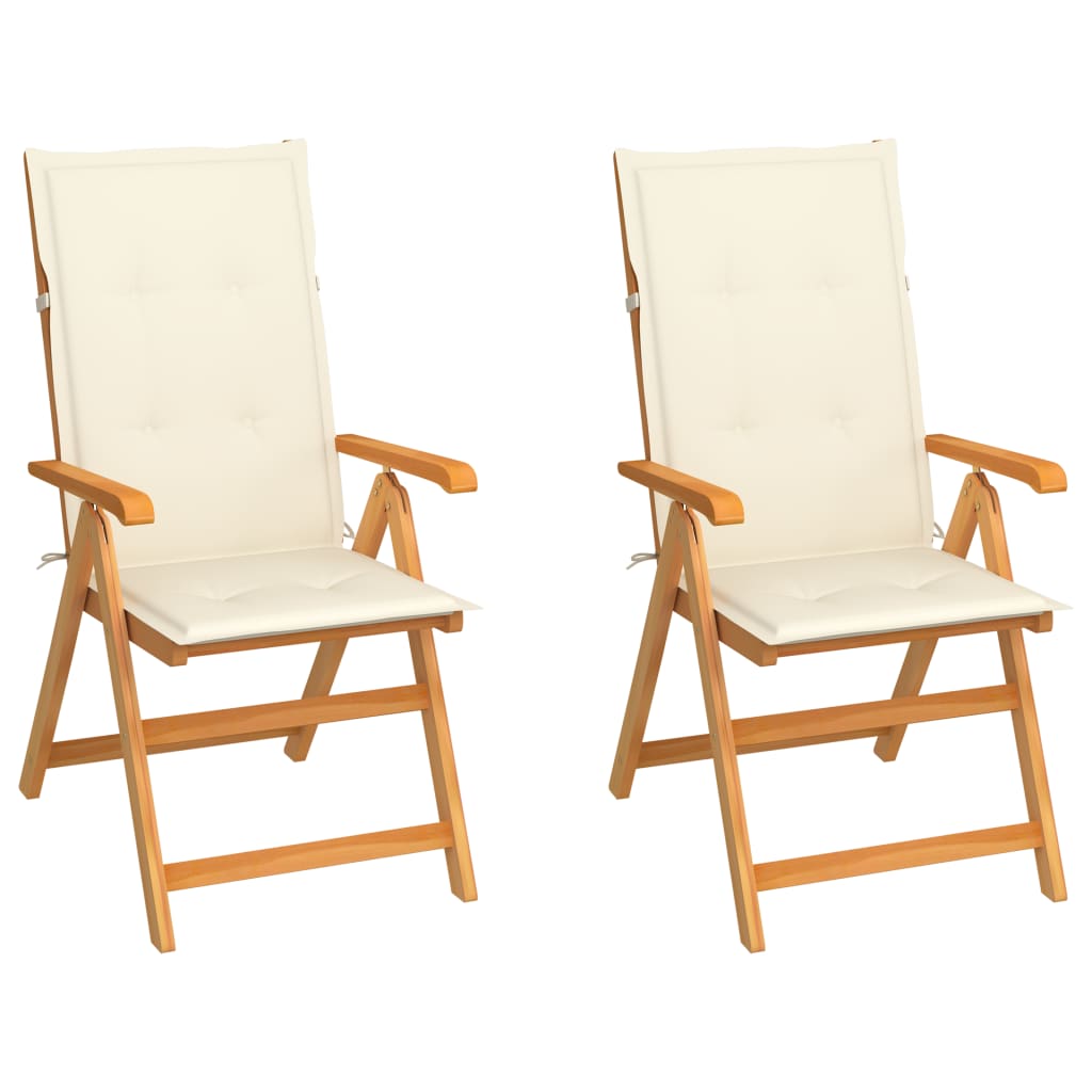Folding Chairs 2 pcs with Cream Cushions Solid Teak Wood