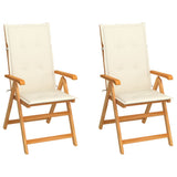 Folding Chairs 2 pcs with Cream Cushions Solid Teak Wood