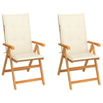 Folding Chairs 2 pcs with Cream Cushions Solid Teak Wood