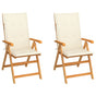 Folding Chairs 2 pcs with Cream Cushions Solid Teak Wood