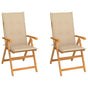 Folding Chairs 2 pcs with Beige Cushions Solid Teak Wood