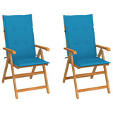 Garden Chairs 2 pcs with Blue Cushions Solid Teak Wood