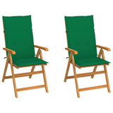 Folding Chairs 2 pcs with Green Cushions Solid Teak Wood