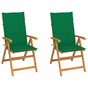 Folding Chairs 2 pcs with Green Cushions Solid Teak Wood