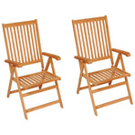Folding Chairs 2 pcs with Green Cushions Solid Teak Wood