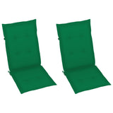 Folding Chairs 2 pcs with Green Cushions Solid Teak Wood - Rear View