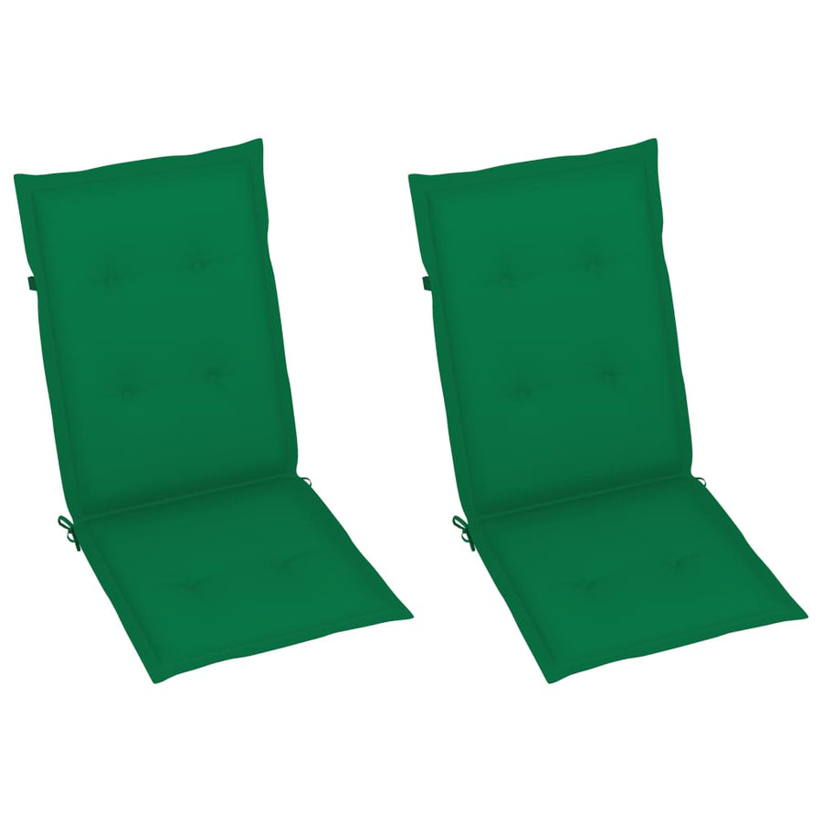 Folding Chairs 2 pcs with Green Cushions Solid Teak Wood