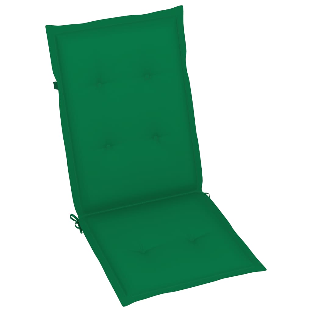 Folding Chairs 2 pcs with Green Cushions Solid Teak Wood