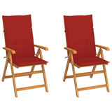 Garden Chairs 2 pcs with Red Cushions Solid Teak Wood