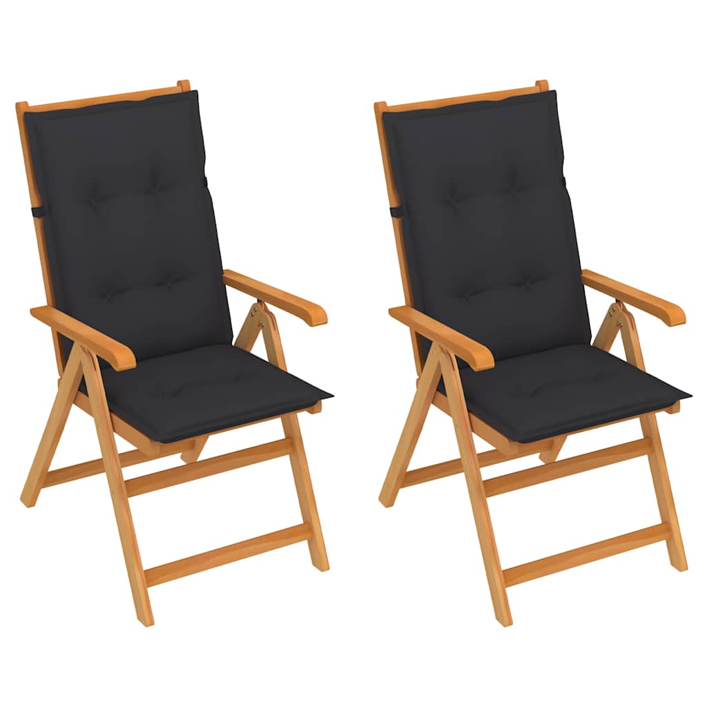 Folding Chairs 2 pcs with Anthracite Cushions Solid Teak Wood