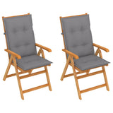 Folding Chairs 2 pcs with Grey Cushions Solid Teak Wood