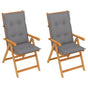 Folding Chairs 2 pcs with Grey Cushions Solid Teak Wood