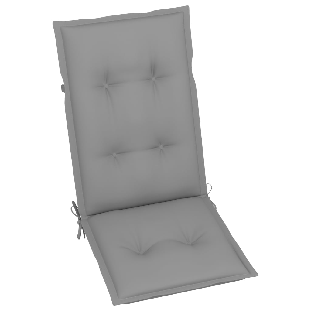 Folding Chairs 2 pcs with Grey Cushions Solid Teak Wood